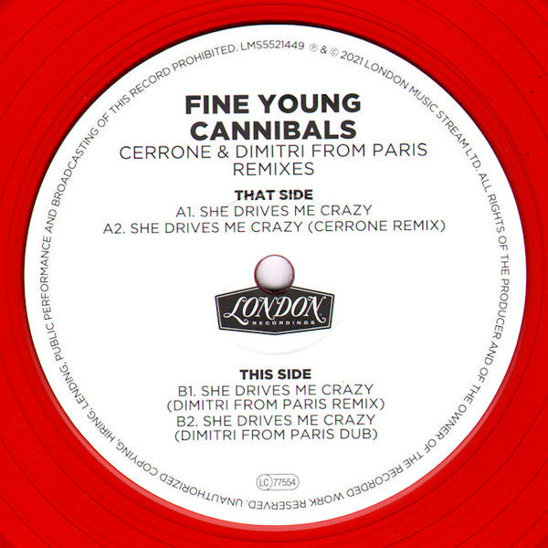 Fine Young Cannibals – She Drives Me Crazy (Cerrone & Dimitri from Paris Remixes) (Vinyl, 12", 33 ⅓ RPM, Record Store Day, Limited Edition, Clear Red, 2021) – photo 4
