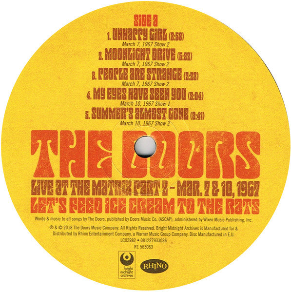The Doors – Let's Feed Ice Cream To The Rats: Live At The Matrix Part 2 - Mar. 7 & 10, 1967 (Vinyl, LP, Album, Record Store Day, Limited Edition, Numbered, 2018) – photo 3