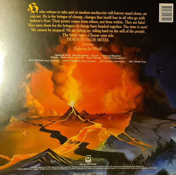 Manowar – Fighting The World (Vinyl, LP, Album, Limited Edition, Numbered, Reissue, Yellow, 2022) – photo 2