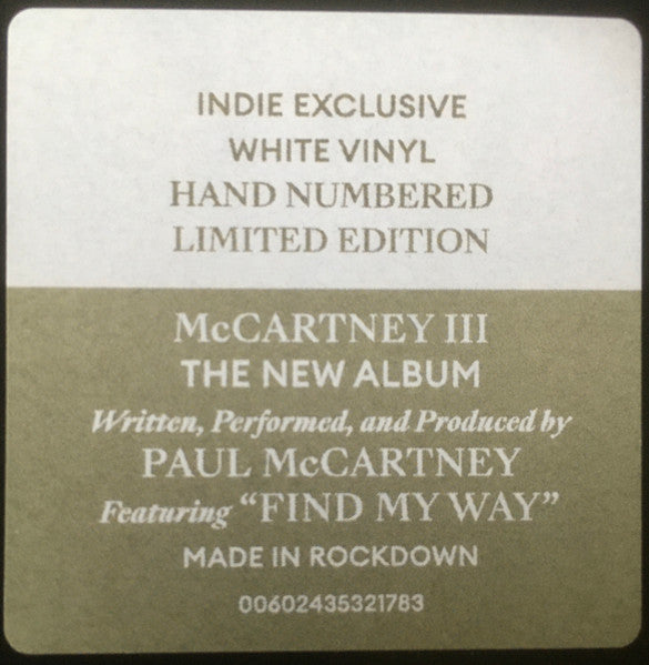 Paul McCartney – McCartney III (Vinyl, LP, Album, Limited Edition, Numbered, White, 2020) – photo 3