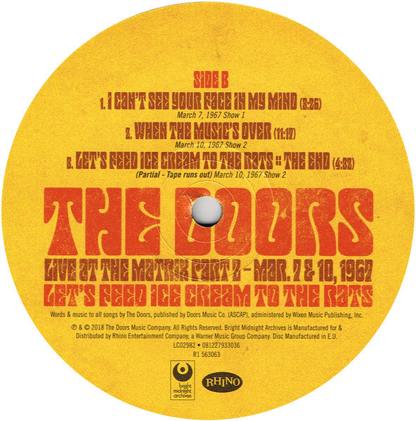 The Doors – Let's Feed Ice Cream To The Rats: Live At The Matrix Part 2 - Mar. 7 & 10, 1967 (Vinyl, LP, Album, Record Store Day, Limited Edition, Numbered, 2018) – photo 4
