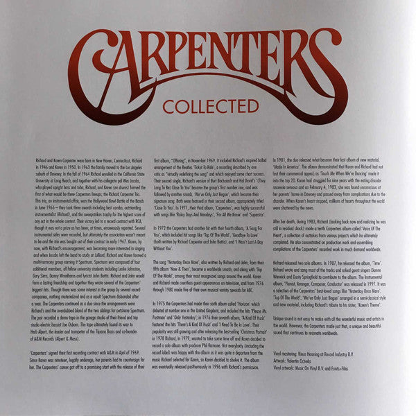 Carpenters – Collected (Vinyl, 2xLP, Compilation, Limited Edition, Numbered, White, 2017) – photo 5
