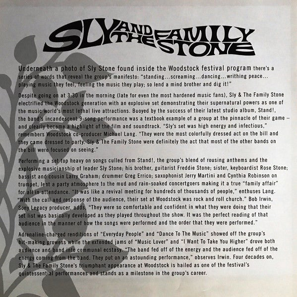 Sly & The Family Stone – Woodstock Sunday August 17, 1969 (Vinyl, LP, Single Sided, Etched, Album, Record Store Day, Reissue, 2019) – photo 3
