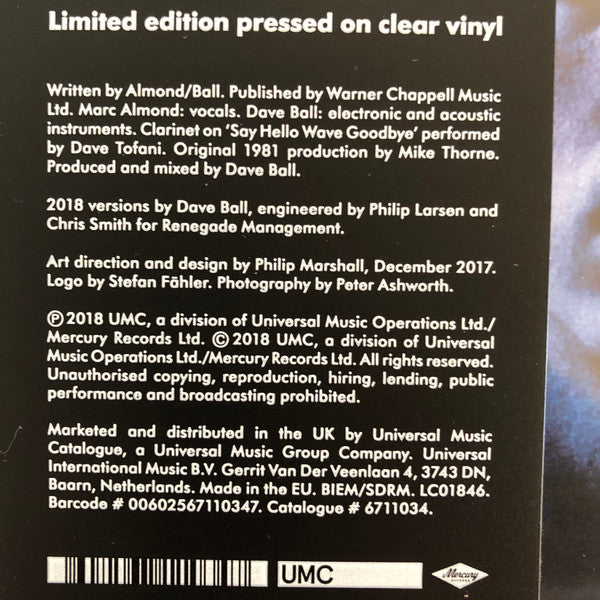 Soft Cell – Say Hello Wave Goodbye / Youth (Vinyl, 12", 33 ⅓ RPM, Record Store Day, Single, Limited Edition, Clear, 180g, 2018) – photo 2