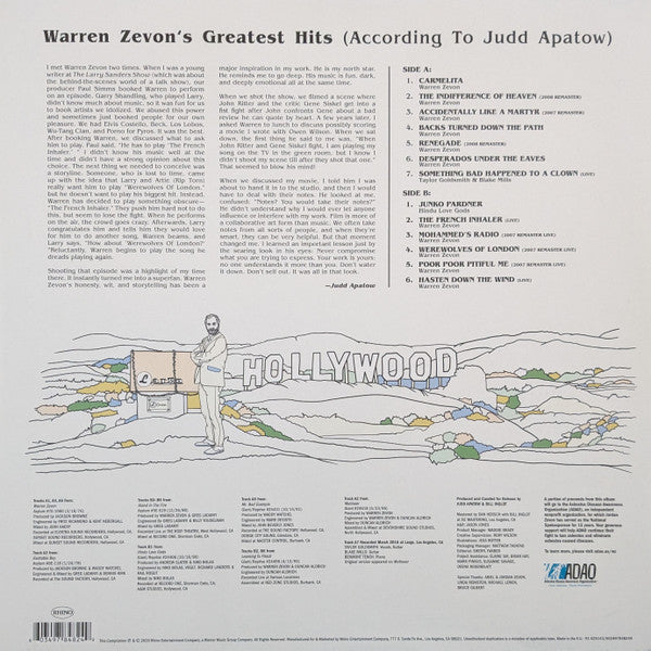 Warren Zevon – Warren Zevon's Greatest Hits (According To Judd Apatow) (Vinyl, LP, Record Store Day, Compilation, Limited Edition, 2020) – photo 2