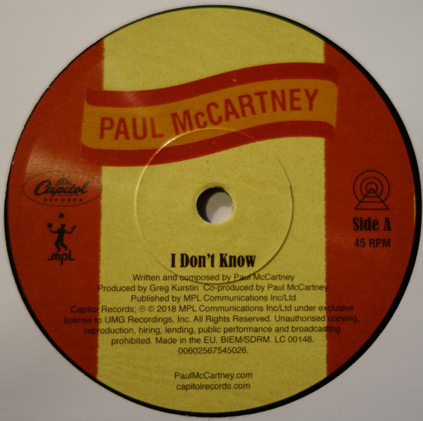 Paul McCartney – I Don't Know / Come On To Me (Vinyl, 7", 45 RPM, Record Store Day, Single, Limited Edition, 2018) – photo 5