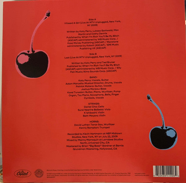 Katy Perry – I Kissed A Girl (Live At MTV Unplugged, New York, NY 2009) (Vinyl, 12", 33 ⅓ RPM, Single, Limited Edition, Sky Blue, 2020) – photo 2