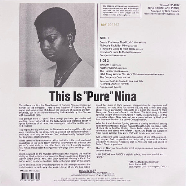Nina Simone – Nina Simone And Piano! (Vinyl, LP, Album, Limited Edition, Numbered, Reissue, Repress, Gold, 180g, 2020) – photo 2