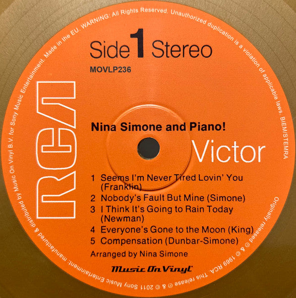 Nina Simone – Nina Simone And Piano! (Vinyl, LP, Album, Limited Edition, Numbered, Reissue, Repress, Gold, 180g, 2020) – photo 3