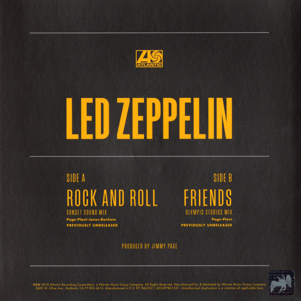Led Zeppelin – Rock And Roll (Sunset Sound Mix) / Friends (Olympic Studios Mix) (Vinyl, 7", 45 RPM, Record Store Day, Single, Limited Edition, Yellow, 2018) – photo 3