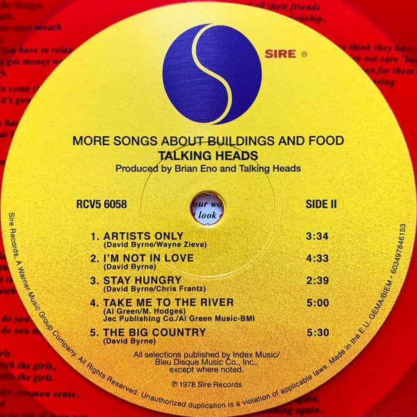 Talking Heads – More Songs About Buildings And Food (Vinyl, LP, Album, Limited Edition, Reissue, Repress, Red Translucent, 2020) – photo 4