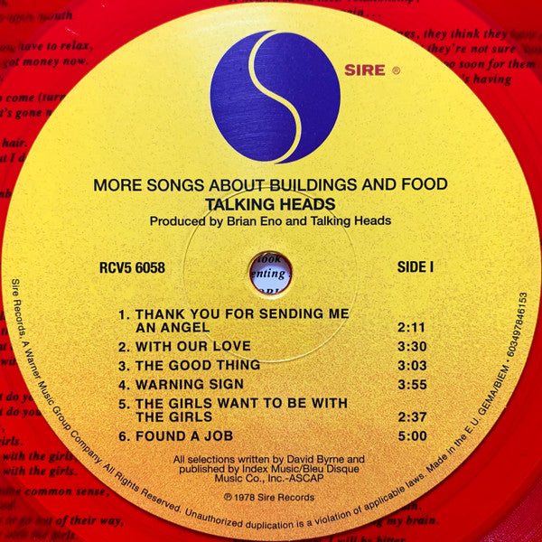 Talking Heads – More Songs About Buildings And Food (Vinyl, LP, Album, Limited Edition, Reissue, Repress, Red Translucent, 2020) – photo 3