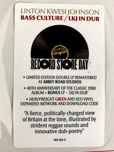 Linton Kwesi Johnson – Bass Culture / LKJ In Dub (Vinyl, LP, Album, Reissue, Green, Red, Record Store Day, Compilation, Limited Edition, Remastered, 2020) – photo 3
