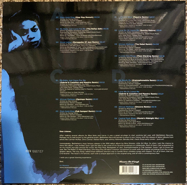 DJ Maestro Presents Nina Simone – Little Girl Blue (Remixed) (Vinyl, 2xLP, Compilation, Limited Edition, Numbered, Reissue, Remastered, Clear, 180 Gram, 2020) – photo 2