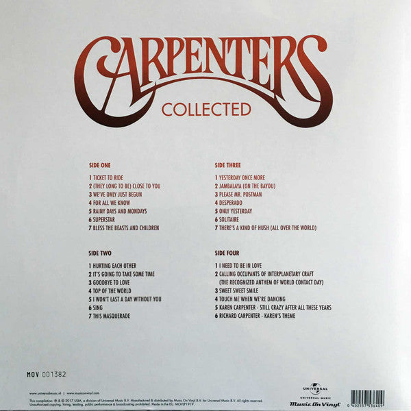 Carpenters – Collected (Vinyl, 2xLP, Compilation, Limited Edition, Numbered, White, 2017) – photo 3