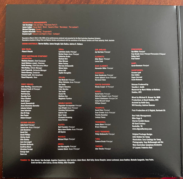 Ben Folds And WASO – Live In Perth (Vinyl, 2xLP, Album, Record Store Day, Reissue, Remastered, 2017) – photo 2