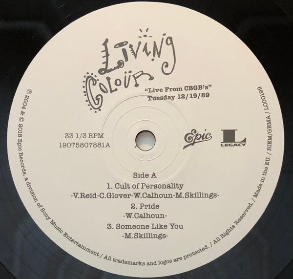 Living Colour – "Live From CBGB's" Tuesday 12/19/89 (Vinyl, 2xLP, Album, Record Store Day, Reissue, 2018) – photo 3