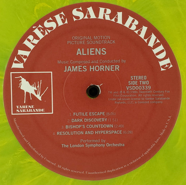 James Horner – Aliens (Original Motion Picture Soundtrack) (Vinyl, LP, Album, Record Store Day, Limited Edition, Reissue, Yellow-Green [Acid Blood], 35th Anniversary Edition, 2021) – photo 4