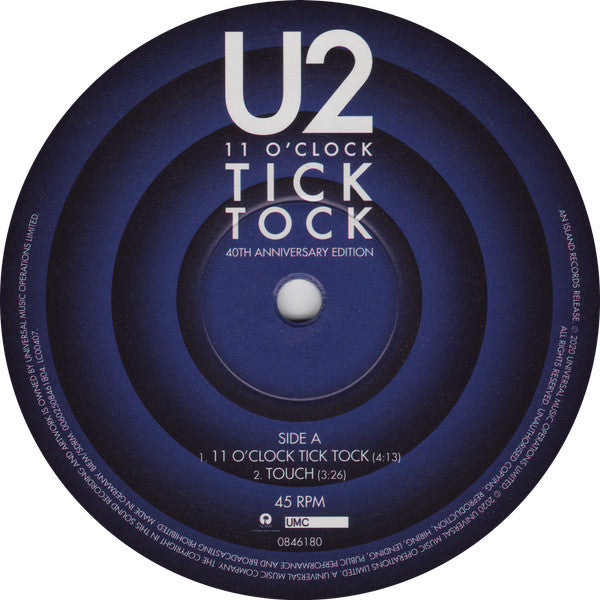 U2 – 11 O'Clock Tick Tock (Vinyl, 12", 45 RPM, Record Store Day, Single, Limited Edition, Reissue, Blue Transparent, 40th Anniversary Edition, 2020) – photo 4