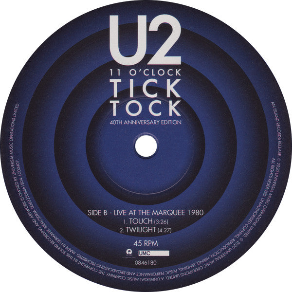U2 – 11 O'Clock Tick Tock (Vinyl, 12", 45 RPM, Record Store Day, Single, Limited Edition, Reissue, Blue Transparent, 40th Anniversary Edition, 2020) – photo 5