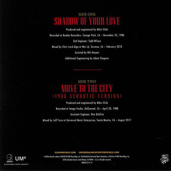 Guns N' Roses – Shadow Of Your Love (Vinyl, 7", Record Store Day, Single, Limited Edition, Red, 2018) – photo 2