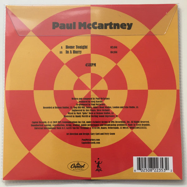 Paul McCartney – Home Tonight / In A Hurry (Vinyl, 7", 45 RPM, Record Store Day, Single, Limited Edition, Picture Disc, 2019) – photo 2